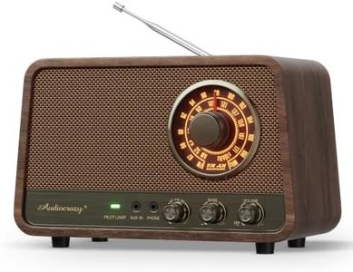 Audiocrazy Vintage Wooden AM FM Bluetooth Radio with 10 Watts Powerful Sound, Retro Bluetooth Speaker Radio with Amber-Glowing Dial, Bass Control, Aux Input, Headphone Jack, for Home, Office, Kitchen