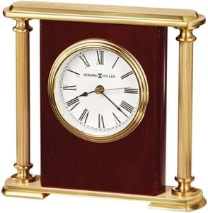 Howard Miller Pinehurst Table Clock II 549-771 – Rosewood Hall Finish, Fluted Brass Columns Top & Base, Antique Home Decor, Quartz Movement