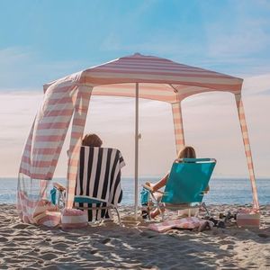 AMMSUN Beach Cabana, 6.2'×6.2' Beach Canopy, Easy Set up and Take Down, Cool Cabana Beach Tent with Sand Pockets, Instant Sun Shelter with Privacy Sunwall, Elegant Pink