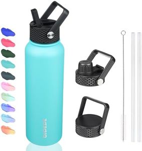 BJPKPK Insulated Water Bottles with Straw Lid, 40oz Stainless Steel Water Bottles with 3 Lids, Large Metal Water Bottle, BPA Free Leakproof Thermos Water Bottle for Sports & Gym- Turquoise