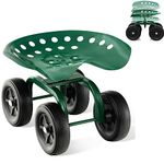 GiantexUK Rolling Garden Cart, Outdoor Gardening Planting Station Trolley with Adjustable Swivel Seat, Heavy Duty Garden Work Scooter, 150kg Load Capacity