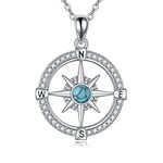 VONALA Compass Necklace 925 Sterling Silver Compass Pendant Necklace with Turquoise Inspirational Graduation Jewellery gift for Women Men