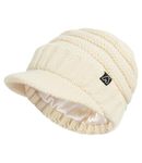 Hat Hut Beanie Hats for Women Men Satin Lined Winter Hats for Women Slouchy Beanies Satin Lined Beanie with Brim Visor (CA/US, Alpha, One Size, Beige)