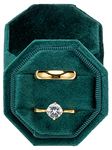 POKOFO Premium Velvet Ring Bearer Box for Proposal Engagement Wedding Ceremony - Equilateral Octagon Vintage Double Ring Display Holder with Detachable Lid (Green)