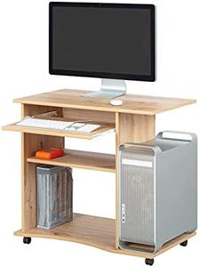 Inter Link - Bureau - Table pour ordinateur portable - Table pour ordinateur - Sur roulettes - Tiroir extensible - Mini bureau - Stratifié - 80 x 50 x 75cm - Reproduction chêne Artisan- Addu