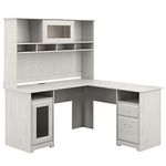 Bush Furniture Cabot L Shaped Desk with Hutch | Corner Desk with Storage for Home Office in Linen White Oak | 60W L Shaped Computer Desk