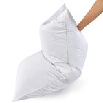 Set of 2 White Goose Feather Bed Pillows - Soft 600 Thread Count 100% Cotton, Medium Firm,Soft Support Surround Fill Polyester Queen Size,White Solid