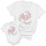 Purple Print House Our First Mothers Day Heart Personalised Matching Mummy and Baby T Shirt and Babygrow Set Mum Son Daughter 1st Mothers Day Gifts Boys Girls Womens, 12-18 Months, White