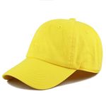 The Hat Depot Dad Hat Unisex Blank Washed Low Profile Cotton and Denim Plain Baseball Cap Hat, Yellow, One Size