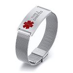 Medical Alert ID Bracelet - Free Custom Mesh Band Adjustable SOS Emergency Personalized Name Identification Wristbands for Unisex