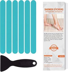 Non Slip Bathtub Stickers, 24 PCS Shower Stickers for Safety Bathroom Tubs, Bathtub Non Slip Stickers and Adhesive Decals Scraper for Bath Tub, Shower Floor, Stairs, Ladders (Blue)