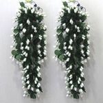 Nutts Artificial Creepers Hanging Flower Rose Artificial Flower With Pot (34 Inch, Pack Of 2 WhitePlastic