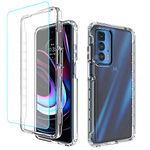 Jhxtech for Moto Edge S Pro 5G/Edge 20 Pro XT2153-1 Case with Tempered-Glass Screen Protector, Clear Full Body Protective Hard PC Shell TPU Bumper Cover Cases for Motorola Moto Edge 20 Pro 5G (clear)