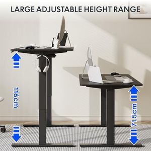 FLEXISPOT Electric Standing Desk 160x80cm – Height Adjustable, Silver Frame, Black Top