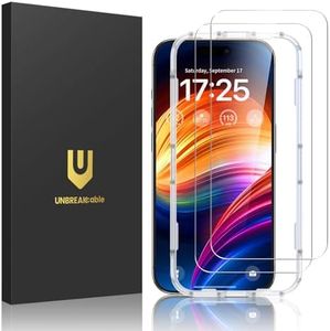 UNBREAKcable 2-Pack Screen Protector for iPhone 15/16, Military-Grade Shatterproof Tempered Glass [9H+ Hardness] [Easy Installation Frame] [99.99% HD Clear] for Apple iPhone 16/15