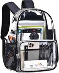 Clear Backpack Heavy Duty TPU See Through Transparent Backpack with Reinforced Strap & Large Capacity for Girls Women School College Workplace Security -Black, 16.1in