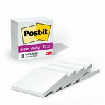 Post-it Super Sticky Notes, 5 Sticky Note Pads, 3 x 3 in., School Supplies, Office Products, Sticky Notes for Vertical Surfaces, Monitors, Walls and Windows, First Snow White