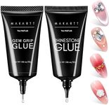 Makartt Nail Rhinestone Glue Gel Set: 60g 3D Super Strong No Wipe Nail Glue for Charms Gems Crystals Beads Decorations Gem Grip Glue DIY Beginners & Salon UV Lamp Needed (2PCS Low & Medium Viscosity)