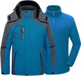 Kugnala Mens Winter Skiing Jacket 3 in 1 Waterproof Warm Snow Fleece Lining Coat Hooded Windproof Jacket S-3XL, -Peacock Blue/Grey, X-Large