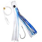 Saltwater Trolling Lure 8.6inch Fishing Soft Octopus Skirts Bait Big Game Shark Hooks Marlin Lure Tuna Mahi Dolphin Durado Wahoo Rigged Trolling Lure Black White Blue