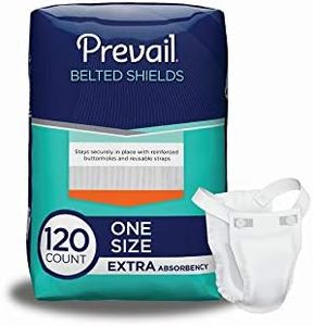 Prevail Extra Absorbency Incontinence Belted Shields 120 Total Count Breathable Rapid Absorption Discreet Comfort Fit Adult Shield with Reusable Strap