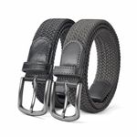 PlusZis Elastic Braided Belt, Stretch Woven Casual Belt 1 3/8", With Gif Box. (2 Pack (Black+Grey), 32"-36" Waist Adjustable)…