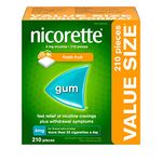 Nicorette Quit Smoking Aid, Nicotine Gum smoking cessation aid, Fresh Fruit, 4mg, 210 Pieces Value Size