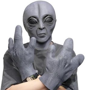 Alien Mask Set with Alien Gloves, Latex Full Head Halloween Mask Alien Realistic Masks Halloween Costume Cosplay Props