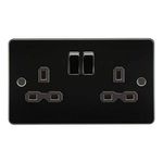 Flat Plate 13A 2G DP Switched Socket - Gunmetal with Black Insert