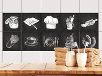 ANHUIB 18Pcs Kitchen Tile Stickers,Chef Kitchen Wall Stickers,Black Tile Sticker for Kitchen,Self Adhesive Wall Tile Stickers,Food Wall Decals for Dining Room Living Room Restaurant Cupboard Decor