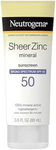 Neutrogena Sheer Zinc Oxide Dry-Touch Sunscreen Lotion with Broad Spectrum SPF 50 UVA/UVB Protection, Water-Resistant, Hypoallergenic & Non-Greasy Mineral Sunscreen, Paraben-Free, 3 fl. oz