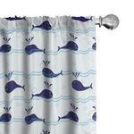 Ambesonne Whale Window Curtains Pack of 2, Horizontal Ocean Waves with Blue Fishes Animals of Sea, Lightweight Set with Rod Pocket, 4 Panels of - 28" x 84", Blue Navy