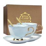 XUDREZ Porcelain Tea Cup Coffee Mug Set for Morning Tea -with Coffee Cup + Saucer + Teaspoon Sets of 2, 200ml