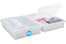 SmartStore Large Plastic Under Bed Storage Boxes with Lid and Wheels- 2 Pack - 60L - Transparent Foldable Lid - Strong Clips - Recycled Plastic Storage Boxes - 10 Year Guarantee - L79 x W59 x H18.5 cm