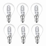 42W E14 Halogen G45 Golf Ball Bulb Dimmable, 613LM Warm White 2700K AC 230V Classic Mini Globe Clear Round Bulb E14 Small Edison Screw Bulb for Chandeliers, Pack of 6