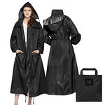SOPPY Rain Coats for Women, Long Waterproof Coat Windproof Raincoat Lightweight Poncho Quick Dry Long Rain Jacket Hooded Raincoat for Women Free Size - Black