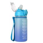 BuildLife School Water Bottle,Kids Water Bottles with Straw and Time Markings, BPA Free 450ml Small Water Bottle,Leakproof Water Bottle, Dishwasher Safe Sports Water Bottle (Blue Gradient)