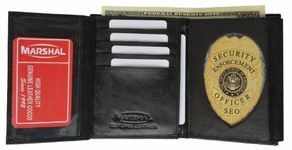 Marshal Police Shield Shape Badge Holder Trifold Wallet - Black