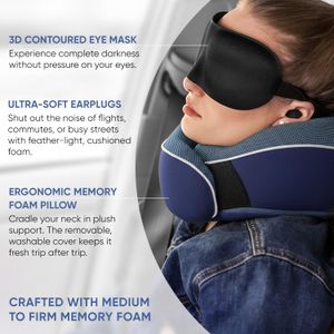 Proglobe Memory Foam Travel Pillow – Blue Neck Support Cushion