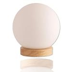 Bedside Lamp with 6W 550 Lumen 2700K LED Light Bulb – Nightstand Lamp with Wooden Base, Glass Shade – Small Table Lamp Ideal as Bedroom Lamp, Ball Lamp, Side Table Lamp, or Coffee Table Orb Light