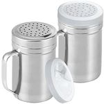 CUSINIUM Large Metal Salt Pepper Dredge Shakers - with Handle - Seasonings Spice Shakers with Holes and Lids - 14 Ounce, 2pcs | Style: Medium