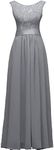 LuckyMjmy Lace Long Bridesmaid Dress Formal Ball Gown Party Prom Wedding Dress, Silver Gray, 5X-Large