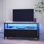 J-yaamiZz 47.2" TV Stand for TVs up to 55", Media Console with Charging Station & LED Lights, 3 Drawer Storage Chest, Gaming Entertainment Center with Storage for Living Room, Gray, Large