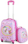 Costway 2 PCS Kids Carry On Luggage Set, 13” Backpack & 16”Large Rolling Suitcase w/Spinner Wheels & Cute Pattern, Hard Shell Travel Rolling Luggage with Backpack & Retractable Handle