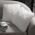 NordECO HOME Pack of 2 Faux Fur White Cushion Covers 60cm x 60cm Luxury Fluffy Decorative Fuzzy Square Throw Pillow Case 24 x 24 for Sofa Decor