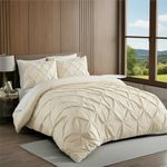 Epinch Pinch Pleated Duvet Cover Set 800 TC 100% Egyptian Cotton Luxurious Soft Home & Hotel 3-Piece 1-Pinch Duvet Cover 2-Pinch Pillowcase Zip & 8-Tie Close (Ivory, King_92 X 106 Inch)
