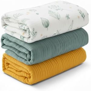 Muslin Swaddle Blankets for Newborns 3 Pack, Soft & Breathable Baby Receiving Blankets 35” x 43” Unisex Infant Essentials with Reusable Bag, 100% Turkish Cotton, Oeko-TEX Certified