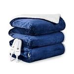 CAROMIO Electric Blanket King Size 90" x 100", Large Thickened Sherpa Heated Blanket King with Dual Control 5 Heating Levels & 10 Hours Auto Off, Machine Washable Fast Heating Blanket King Size, Blue