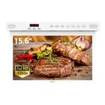 SYLVOX 15.6 inch Smart Kitchen TV for Android OS, 1080P Under Cabinet Flip Down & Rotated, Built-in Timer, Smart Casting WiFi, Small Television for Kitchen, Bedroom, Campervan (White)