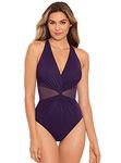 Miraclesuit Women's Swimwear Illusionist Wrapture Halter Soft Cup One Piece Swimsuit, Sangria, 20